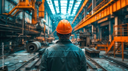 Industrial Focus: A Worker Overseeing the Factory Floor. Generative ai