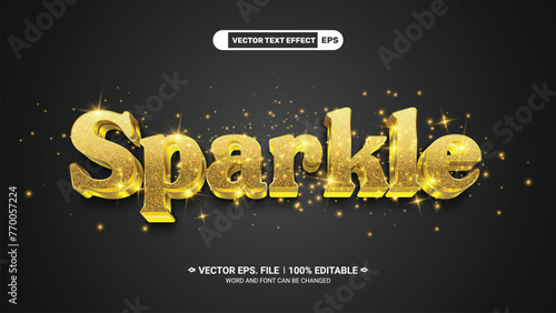 Sparkle gold editable 3d vector text style effect on shiny glitter background