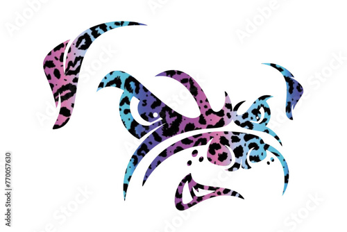 Bulldog - stylized dog face - Vector Graphics - multicolored spotted - for websites, presentations, banners, cards, prints, cricut, silhouette, sublimation