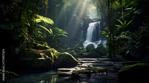 Waterfall in the rainforest, Borneo, Sabah, Malaysia © Iman