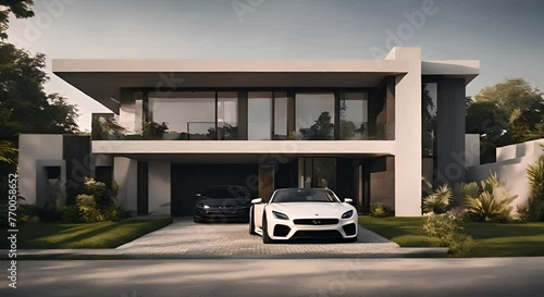 Luxurious modern house with car garage photo