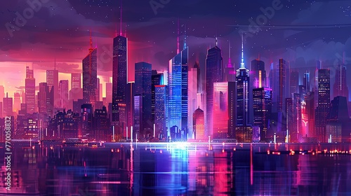 A dramatic city skyline with illuminated skyscrapers counting down to the New Year in a metropolitan setting