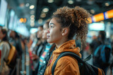 Woman With Curly Hair Standing in Airport
