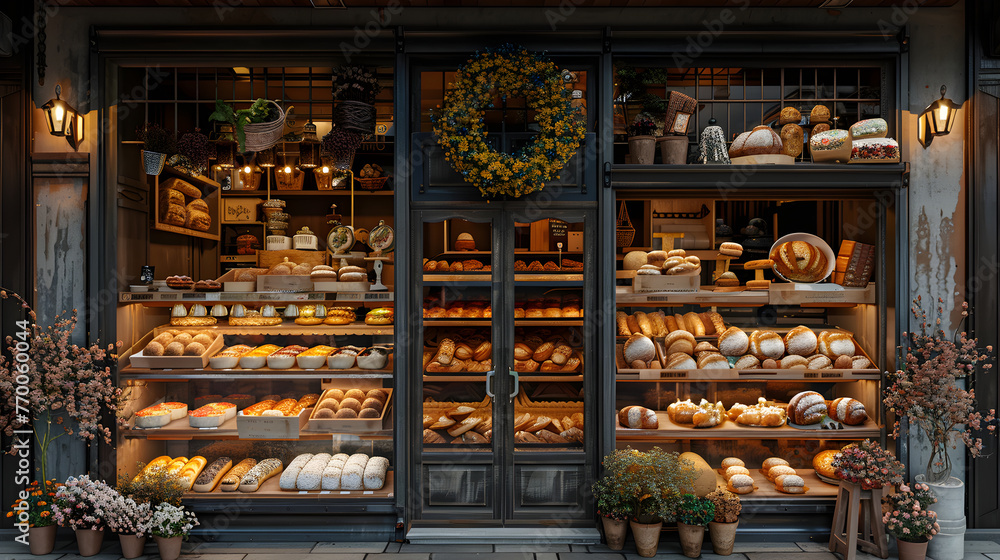 Bakery Delicacies: Fresh Bread Display - obrazy, fototapety, plakaty 