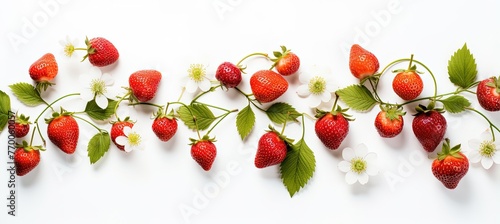 red ripe strawberry fruits branch banner background, Generative Ai	
