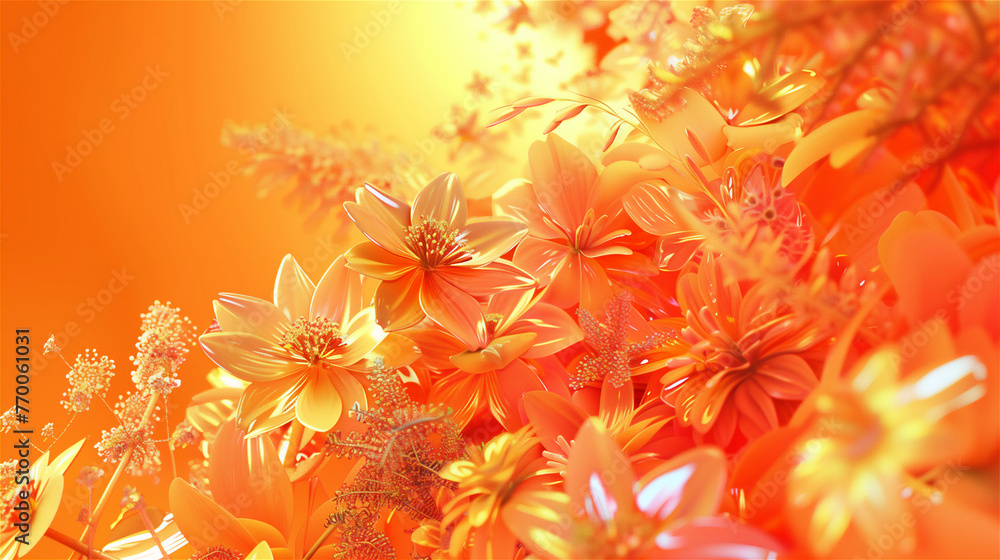Abstract 3D shape flowers and foliage.