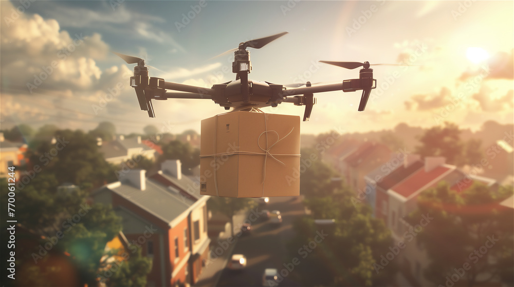 Drone delivering a postal parcel.