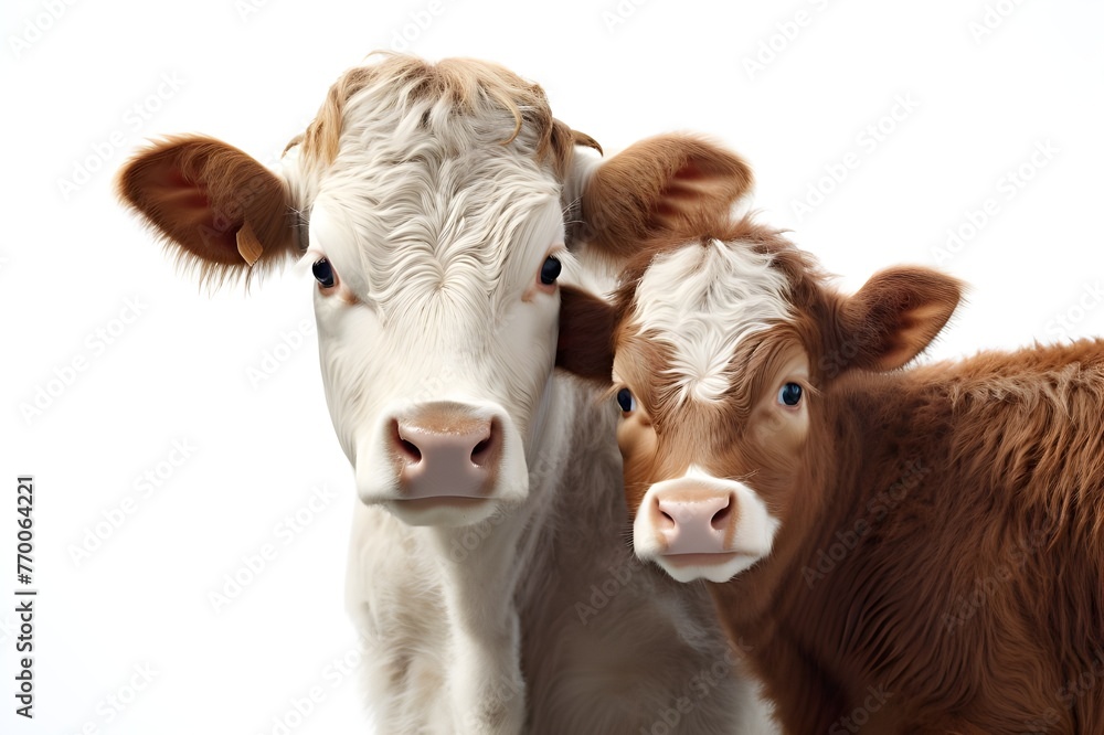 Cow and Calf Close-up on White Background Cow and Calf Close-up on White Background