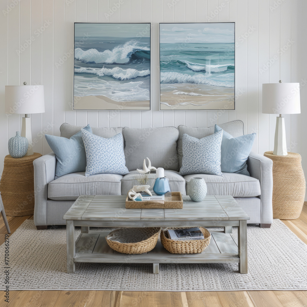 Coastal Inspired: Design a coastal-inspired living room with a gray ...