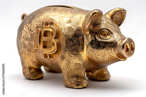 Golden piggy bank with bitcoin symbol  © Lana_M