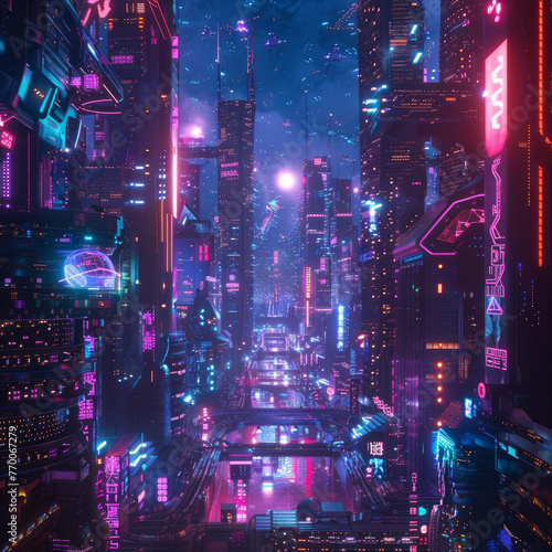 Cybernetic Cityscape: Imagine the particle network as a futuristic cityscape, with particles representing buildings, streets, and data highways. Use architectural element, neon lights, and futuristic. © Hokmiran