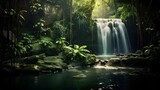Panoramic view of beautiful waterfall in tropical forest. Panoramic view of waterfall in tropical forest.