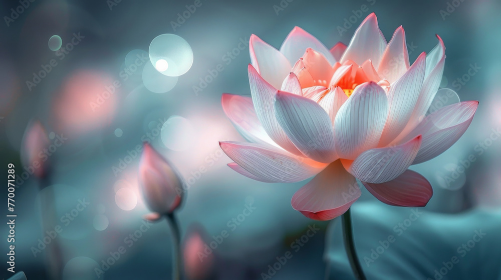 A beautiful white flower with pink petals is the main focus of the image A beautiful white flower with pink petals is the main focus of the image