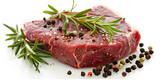 A piece of beef with a sprig of rosemary on it Raw beef steak ready to be cooked.AI Generative