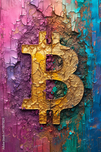 abstract pastel and gold colors bitcoin logo 