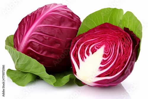 Organic red cabbage isolated on white background for sale - fresh healthy vegetable concept