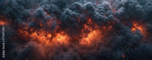 Intense flames peak through billowing dark smoke in a dramatic display of fire's destructive power. 