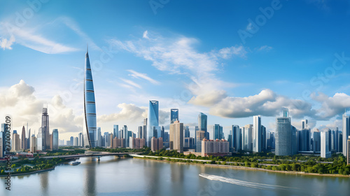 Spectacular View of the pulsating GZ Zhujiang New Town Skyline - A Testimony to Urban Modernity and Architectural Splendor