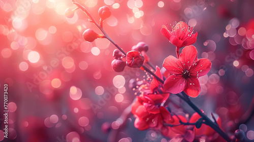 Beautiful Pink Cherry Blossom Flowers Bokeh Background