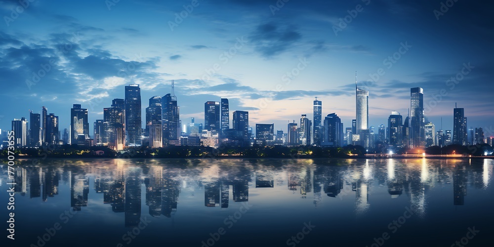 Panoramic view of modern skyscrapers in Shanghai, China