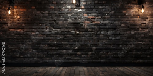 dark brick wall and floor illuminated by spotlights. 3D rendering