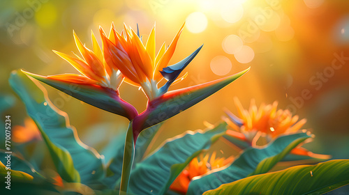 Bird of Paradise flowers in natural background.
