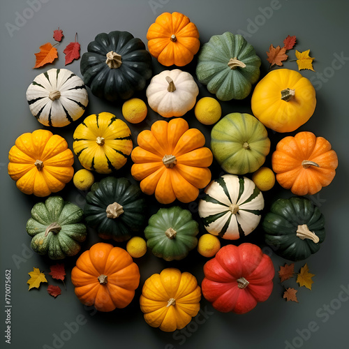 Wallpaper Mural Colorful pumpkins on a dark background. Top view. Flat lay. Torontodigital.ca