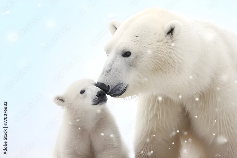 Polar Bear and Cub with White Background Polar Bear and Cub with White Background