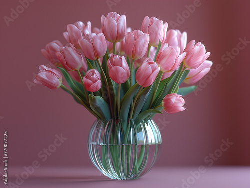 Creative concept for international mother and family day, Happy birthday. Pink tulip flower. Background with tulips. Pink tulips, greeting card. flowers in a vase. tulips on a pink background