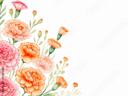 水彩　 母の日　カーネーション　コピースペース