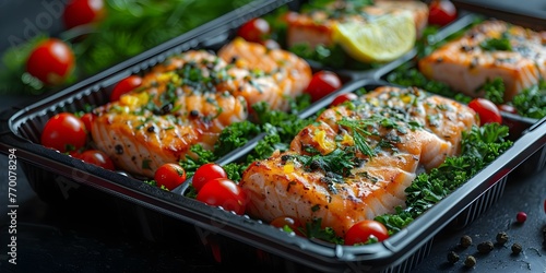 Nutritious Lunch Boxes Available for Delivery from Catering Service, Perfect for Everyday Health. Concept Healthy Eating, Lunch Delivery, Catering Service, Nutritious Meals, Daily Wellness