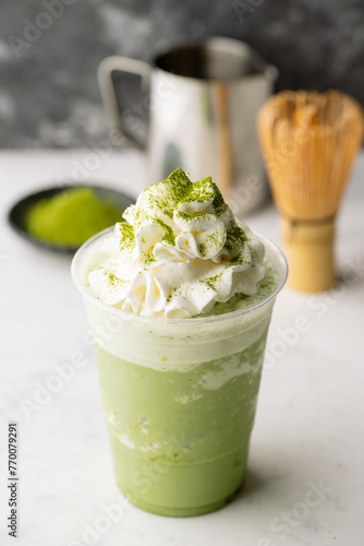 mathca frappe with whipped cream