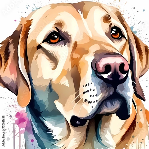 Stunning cute, funny and charming portrait of the Labrador Retriever breed in watercolor style on a white background. Generative AI