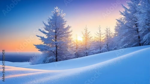 Winter Snow Background with Snowdrifts, Beautiful Light, and Snowflakes on Blue Sky - Seasonal Marketing, Outdoor Activities, Nature Beauty, and Tranquil Winter Landscape © Mustapha.studios