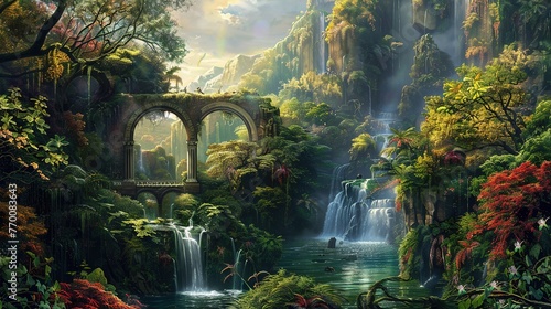 fantasy world landscape, garden of eden