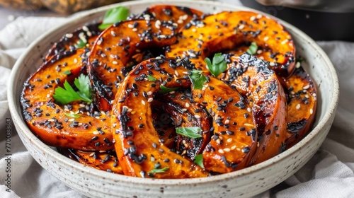  A bowl brims with grilled sweet potatoes, sprinkled with sesame seeds & garnished with sprinkles