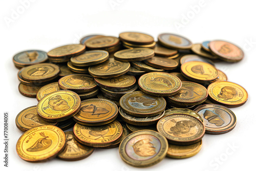 Heap of ukrainian coins isolated on white backgroundisolated on solid white background.
