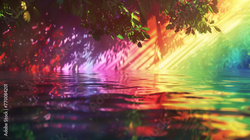 Sunset Reflections in Forest Waterway Digital Illustration