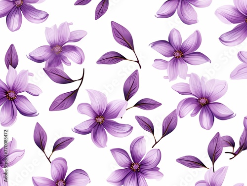 Violet thin barely noticeable flower frame with leaves isolated on white background pattern