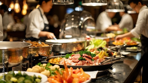 Catering Buffet Spread with Tasty Food Options in Metal Pans on a Black Counter