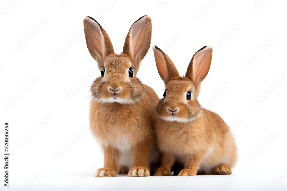 Obraz premium Rabbit Mother and Kit Close-up on White Background
