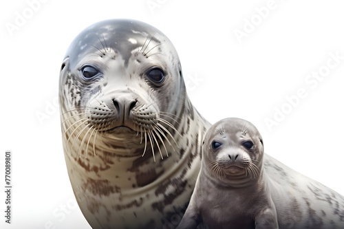Seal Mother and Pup in High Detail on White Background