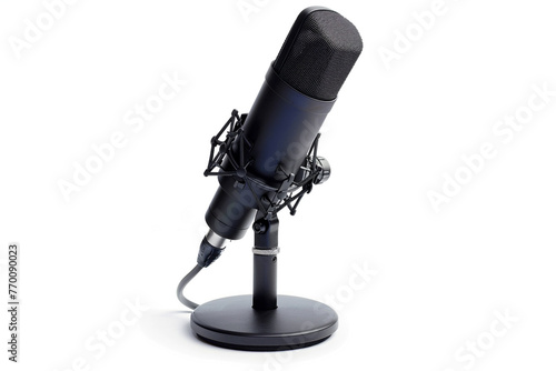 Tilted Stand Up Desk Microphone Cut Out.isolated on solid white background.