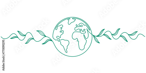 Earth line art style vector illustration, Earth day line art illustration, environment day line art vector illustration	