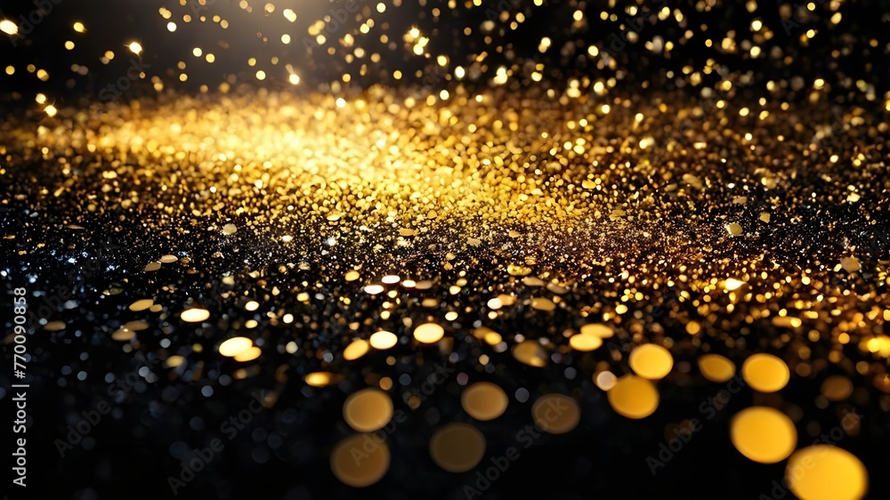 Glitter Spectacular Colorful Dark Background - Black and Gold Luxury Design, Festive Decoration