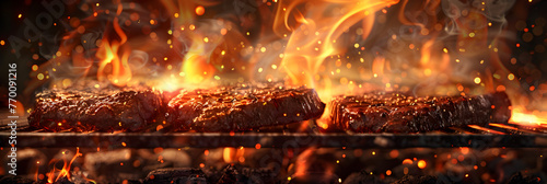 Charcoal for Barbecue Background With Flame,Fire burning in the fireplacegenerative ai 