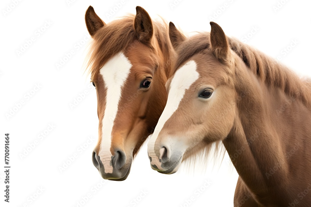Mare and Foal Close-up with White Background