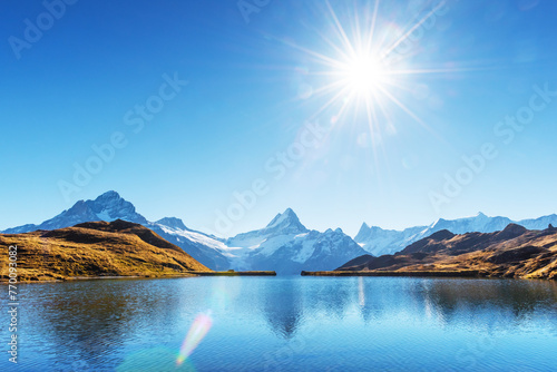 Bachalpsee lake in Swiss Alps mountains