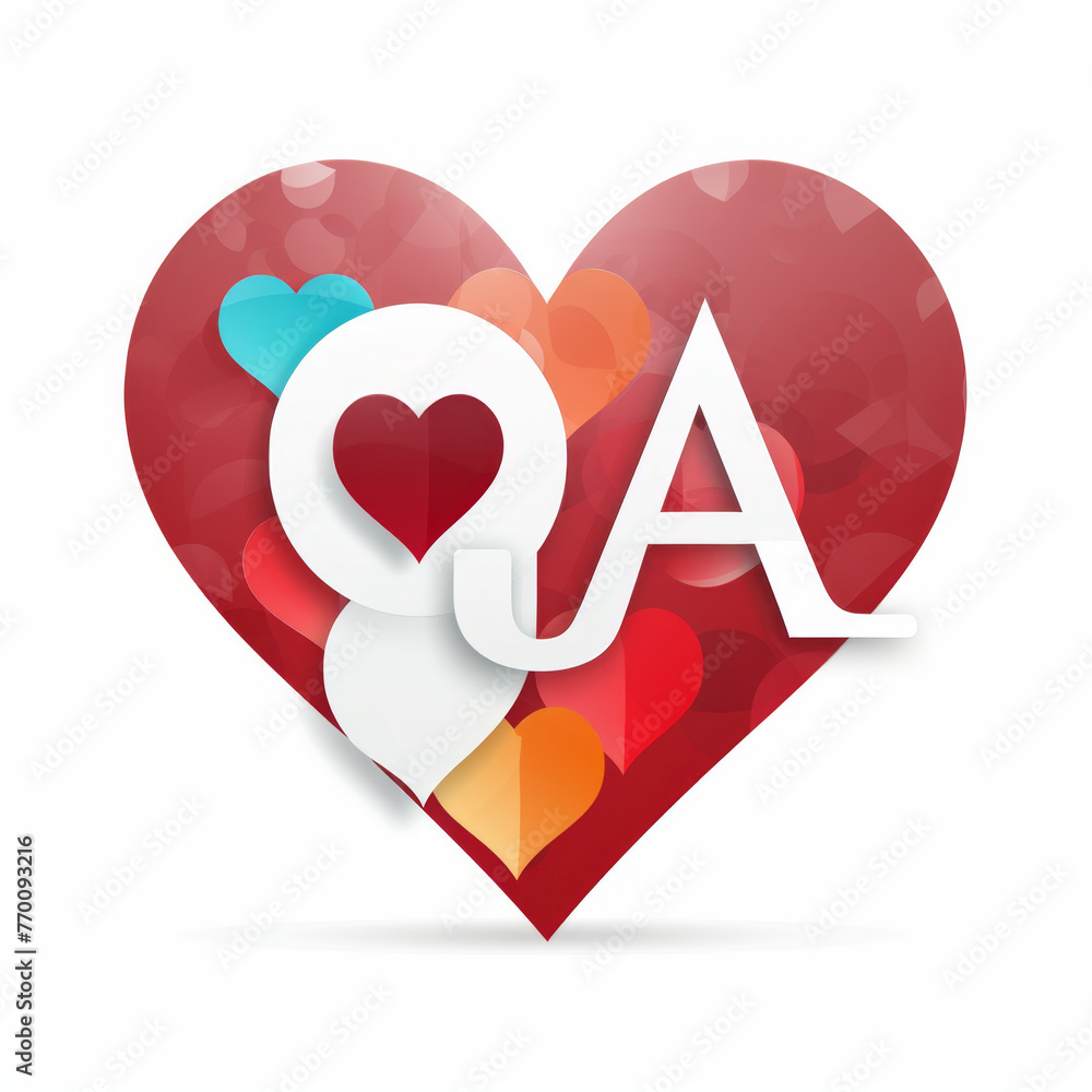 QA logo, white background, red heart with inscription inside, quality assurance - obrazy, fototapety, plakaty 