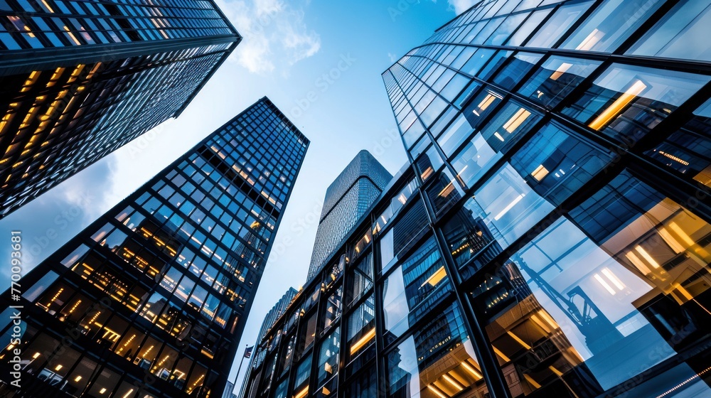 Fototapeta premium Blue Modern Office Building in the city